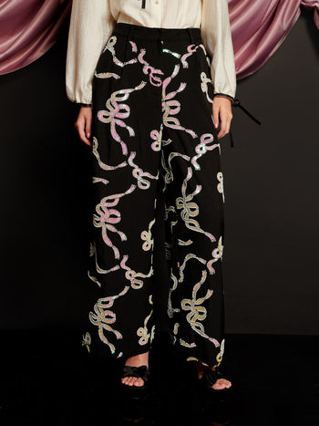 Ripple Bow Embellished Trousers Coal Black / Z