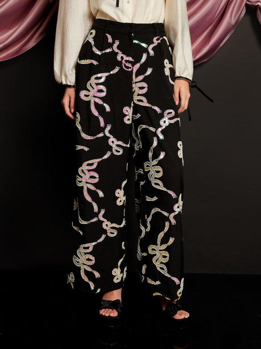 Ripple Bow Embellished Trousers Coal Black / Z