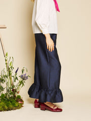 Orchid Jacquard Ruffle Trousers Navy Blue / Z