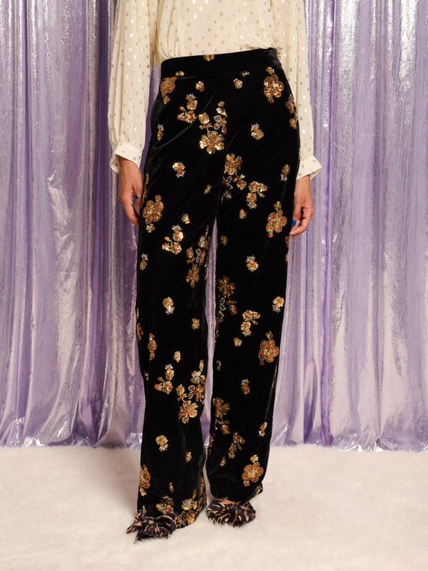 Mirage Velvet Trousers Black & Gold / Z