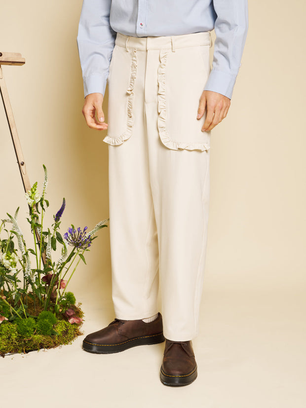Odilon Ruffle Trim Trousers Ivory Cream / Z