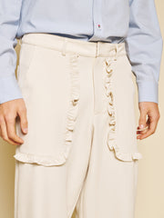 Odilon Ruffle Trim Trousers Ivory Cream / Z
