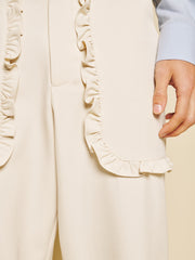 Odilon Ruffle Trim Trousers Ivory Cream / Z